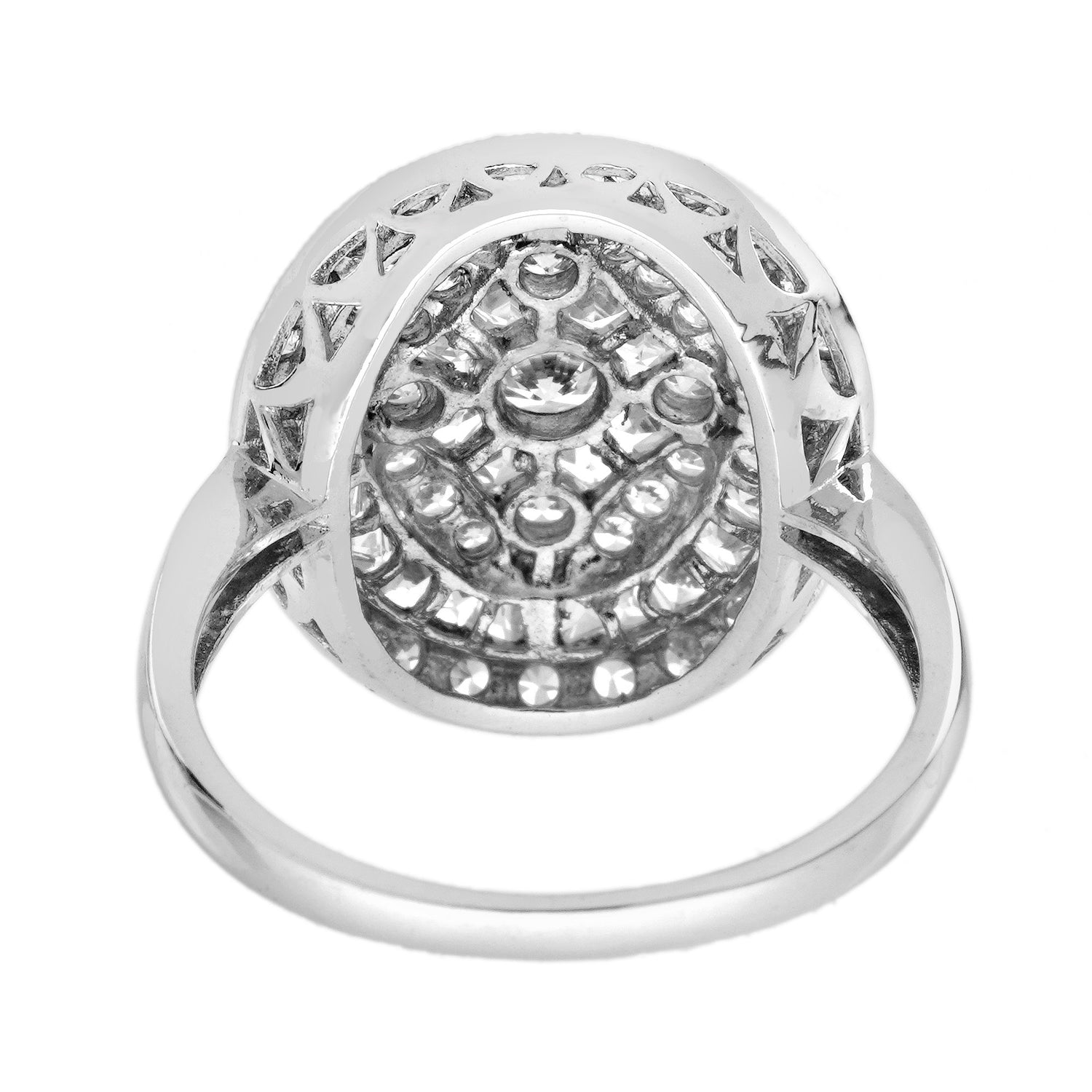 Diamond Art Deco Style Engagement Pave Set Cluster 14K White Gold Ring