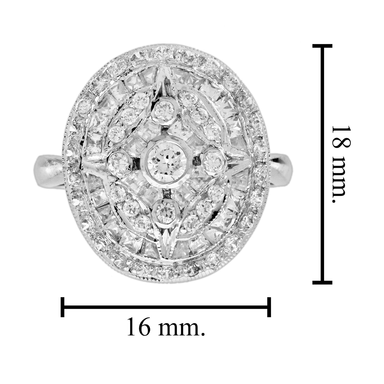 Diamond Art Deco Style Engagement Pave Set Cluster 14K White Gold Ring