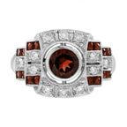 Round Red Garnet & Diamond Vintage Inspired Art Deco Style White Gold Ring