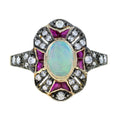 Oval Opal & Ruby and Diamond Art Deco Style Halo Set Yellow Gold Ring