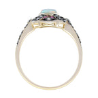Oval Opal & Ruby and Diamond Art Deco Style Halo Set Yellow Gold Ring