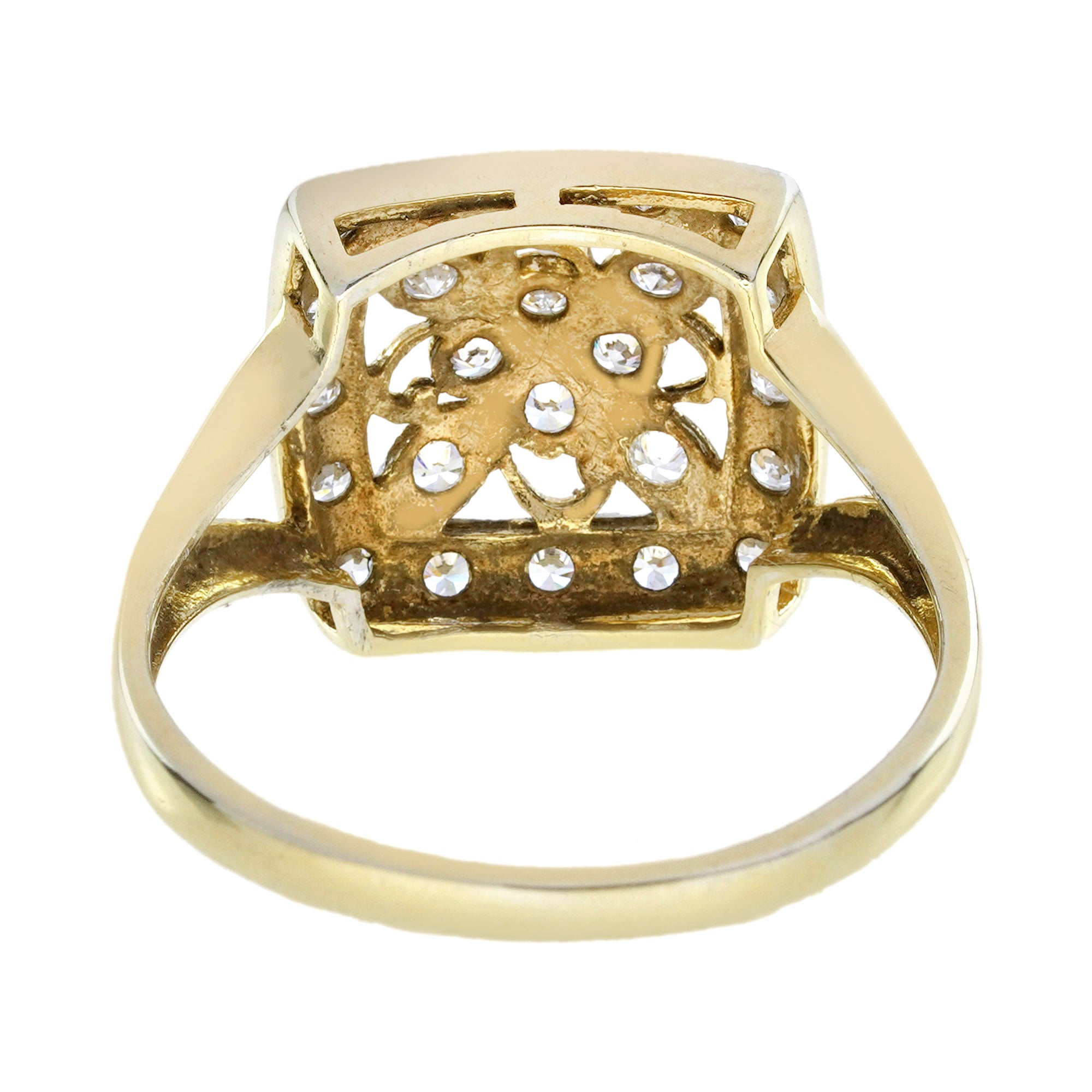 Diamond Vintage Style Floral Cluster Square Ring in Two Tone Gold