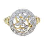 0.20 Ctw Vintage Style Diamond Floral Filigree Two Tone Gold Ring