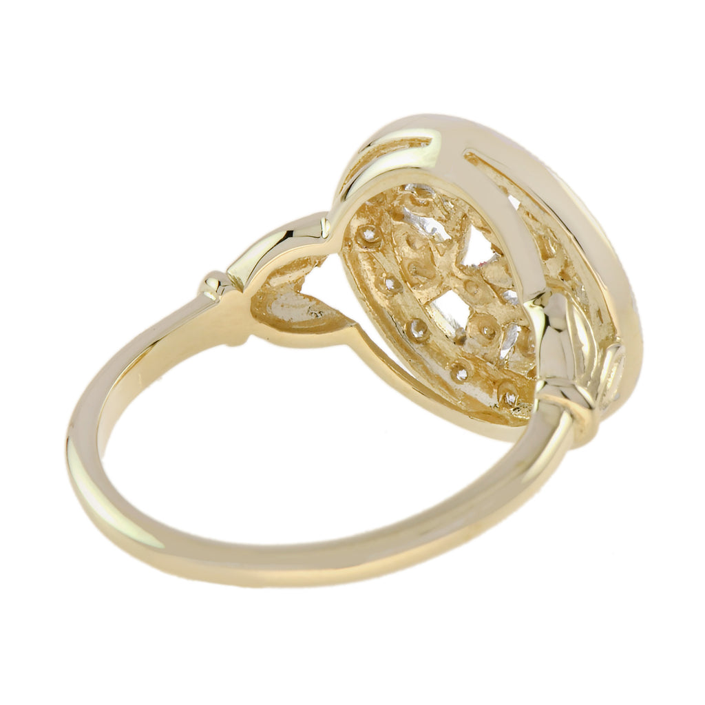 Diamond Cluster Floral Leaves Filigree Vintage Style Yellow White Gold Ring