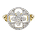 Diamond Cluster Floral Clover Alhambra Vintage Style White Yellow Gold Ring