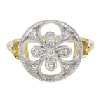 Diamond Cluster Floral Clover Alhambra Vintage Style White Yellow Gold Ring