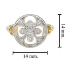 Diamond Cluster Floral Clover Alhambra Vintage Style White Yellow Gold Ring