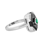 Green Emerald Black Onyx Diamond Art Deco Style Square Shape White Gold Ring