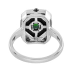 Green Emerald Black Onyx Diamond Art Deco Style Square Shape White Gold Ring