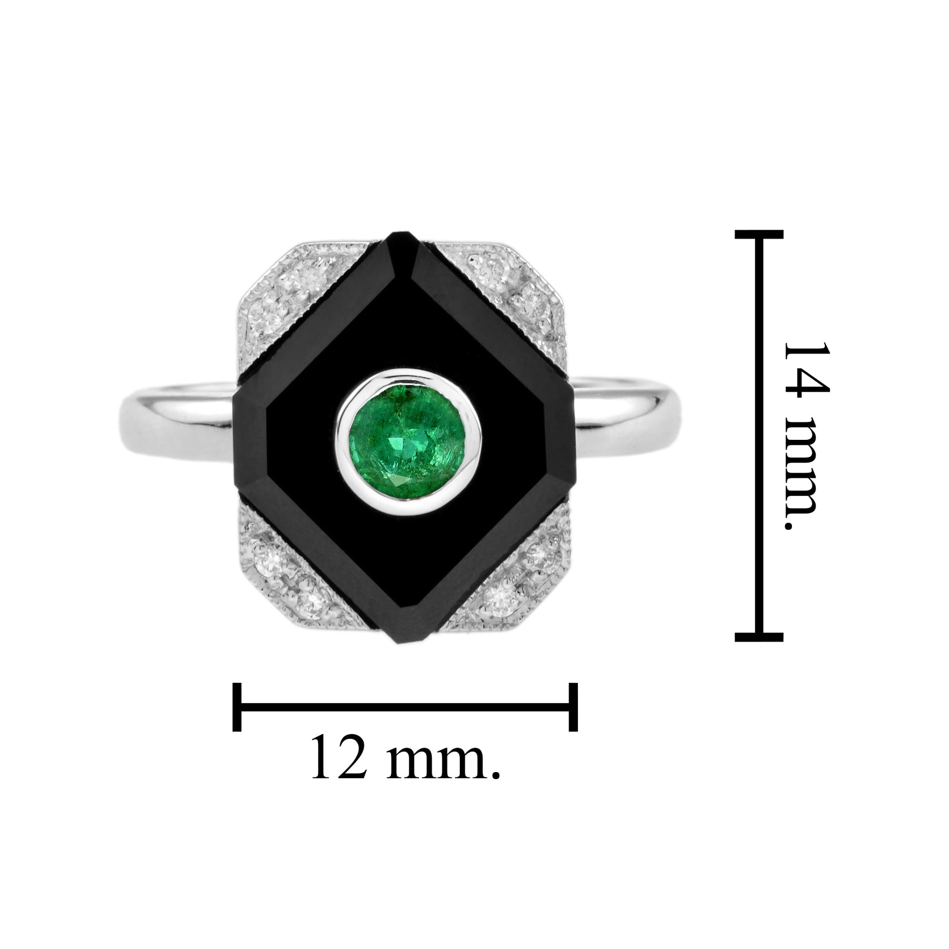 Green Emerald Black Onyx Diamond Art Deco Style Square Shape White Gold Ring