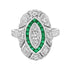 Diamond & Green Emerald Halo Set Art Deco Style White Gold Ring