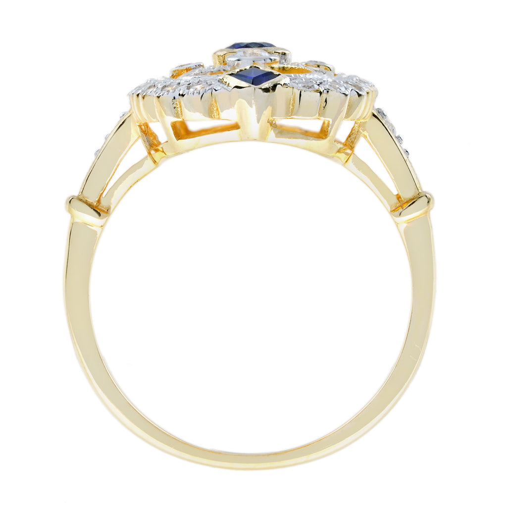 Blue Sapphire Diamond Vintage Style Filigree 14K White Yellow TwoTone Gold Ring