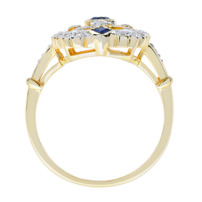 Blue Sapphire Diamond Vintage Style Filigree 14K White Yellow TwoTone Gold Ring