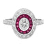 Diamond & Ruby Art Deco Style Halo Set Vintage Inspired 14K White Gold Ring