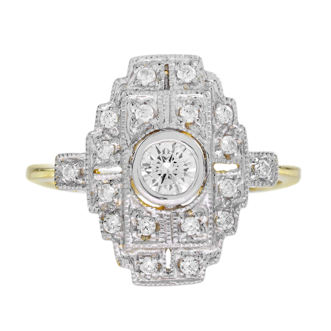 Diamond Art Deco Style Engagement Ring in Two Tone Gold