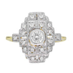 Diamond Art Deco Style Engagement Ring in Two Tone Gold