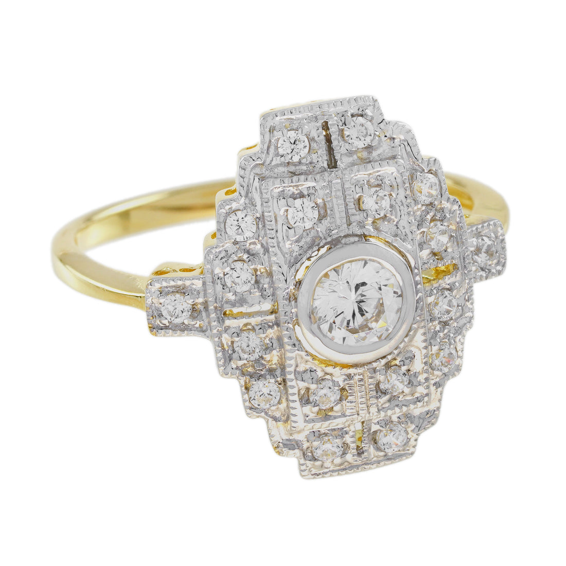 Diamond Art Deco Style Engagement Ring in Two Tone Gold