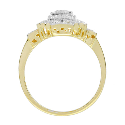 Diamond Art Deco Style Engagement Ring in Two Tone Gold