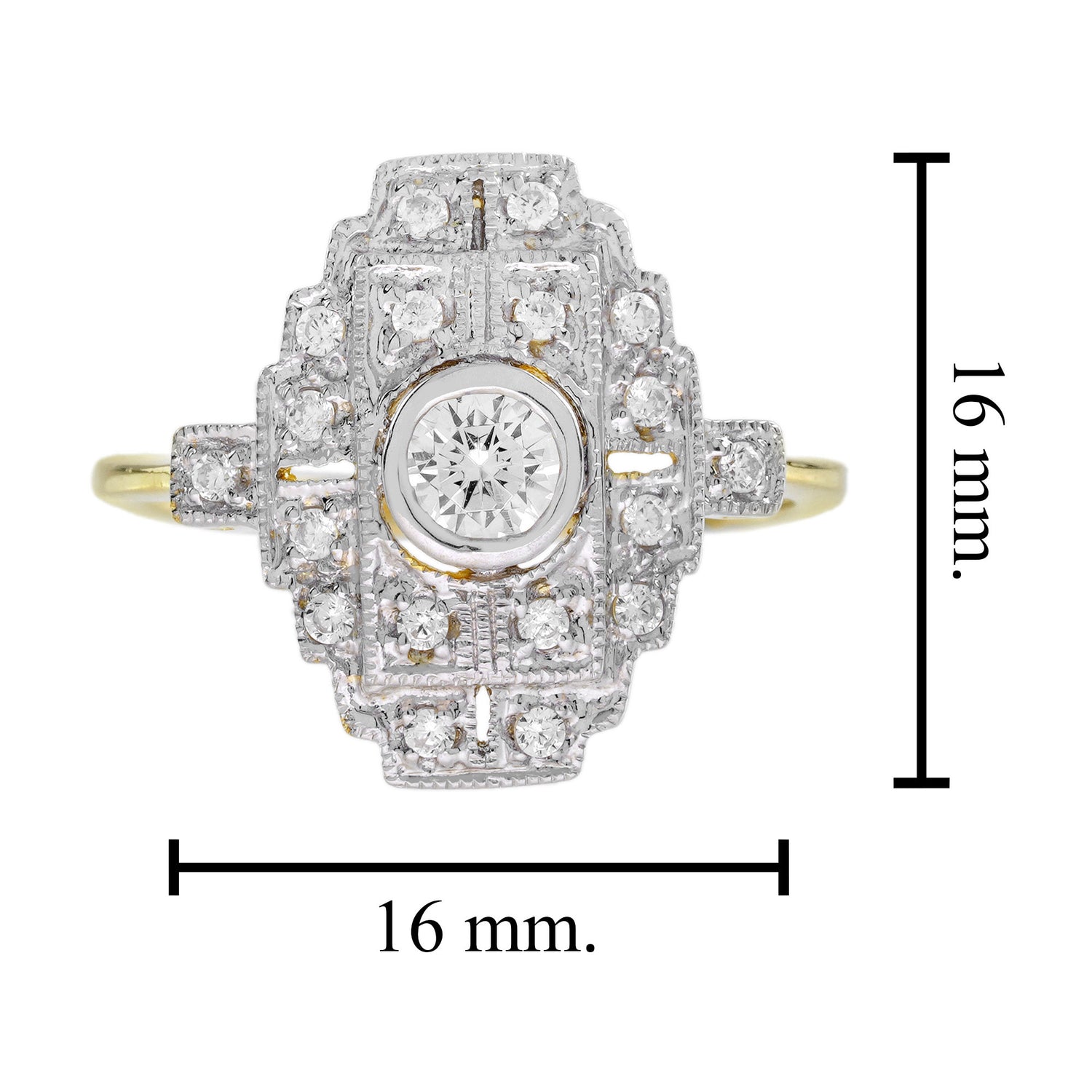 Diamond Art Deco Style Engagement Ring in Two Tone Gold