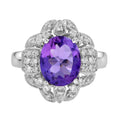 2.92 Ctw Vintage Style Amethyst & Diamond 14K White Gold Halo Ring