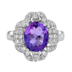 2.92 Ctw Vintage Style Amethyst & Diamond 14K White Gold Halo Ring