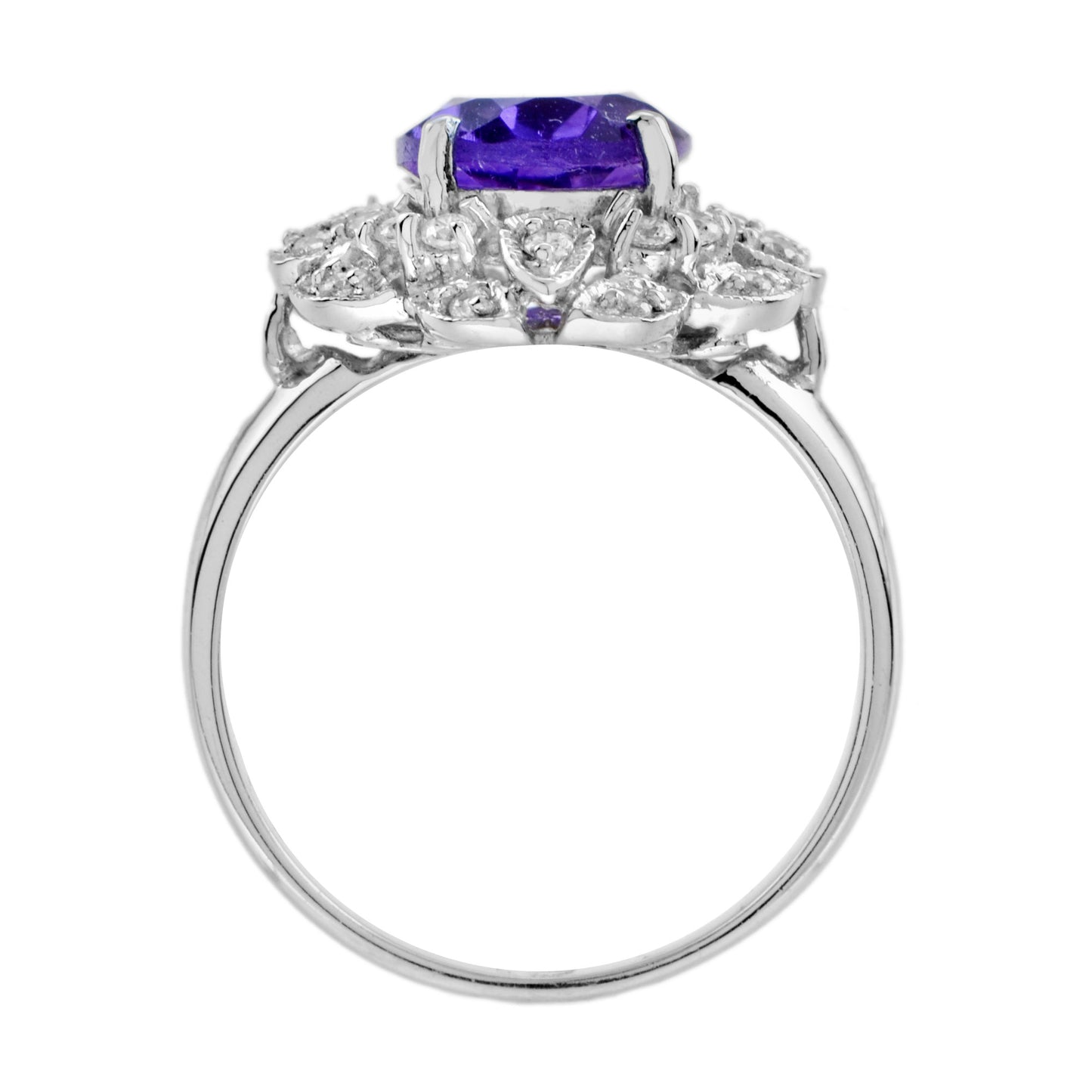 oval shape purple violet amethyst & diamond halo set 14k white gold vintage ring