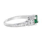 Art Deco Style Square Green Emerald with Diamond Steps 18K White Gold Ring