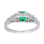 Art Deco Style Square Green Emerald with Diamond Steps 18K White Gold Ring