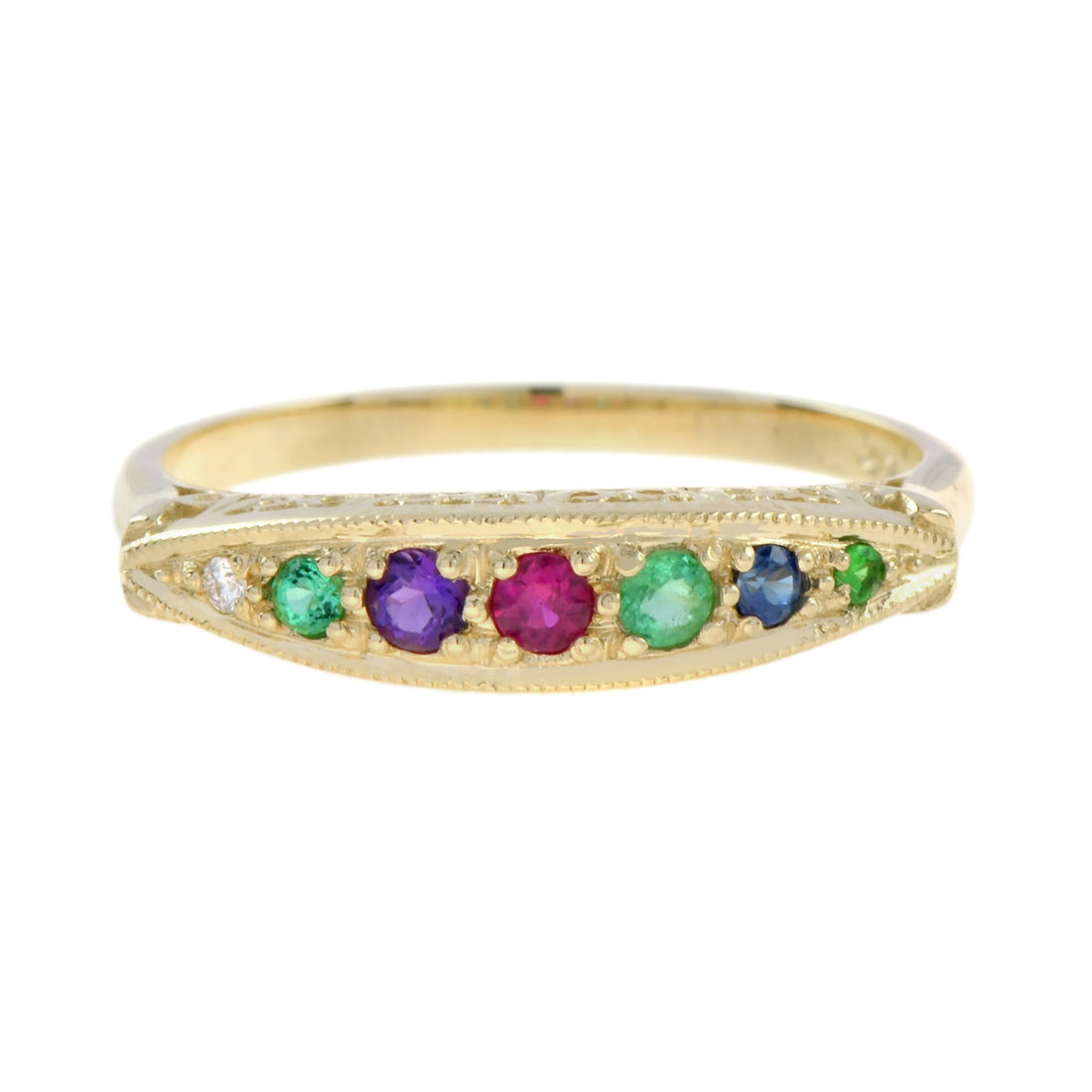 Multi Color Gemstone Vintage Style 9K Yellow Gold Ring