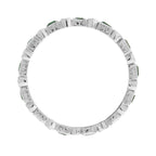 Art Deco Alternate Green Emerald & Diamond Eternity Band 14K White Gold Ring