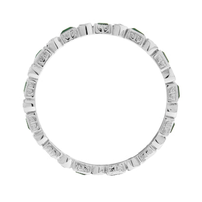 Art Deco Alternate Green Emerald & Diamond Eternity Band 14K White Gold Ring