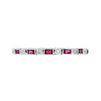 Art Deco Alternate Red Pink Ruby & Diamond Eternity Band 14K White Gold Ring