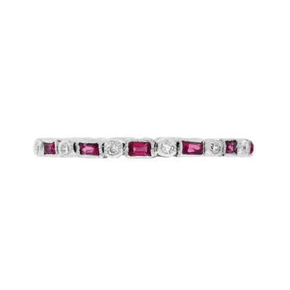 Art Deco Alternate Red Pink Ruby & Diamond Eternity Band 14K White Gold Ring