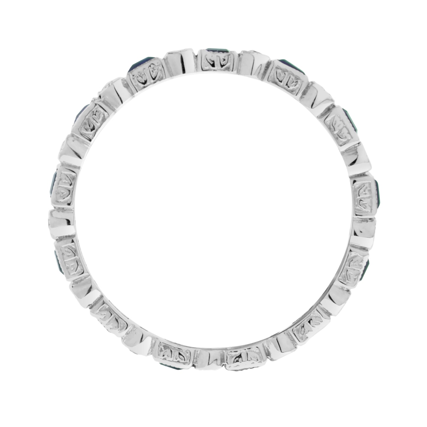 art deco alternate blue sapphire & diamond eternity band 14k white gold ring