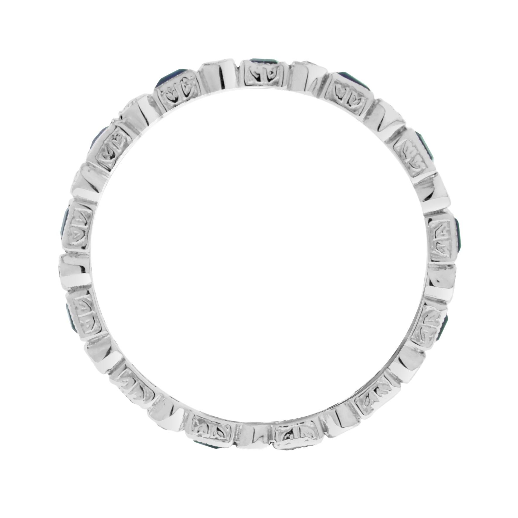 Art Deco Alternate Blue Sapphire & Diamond Eternity Band 14K White Gold Ring