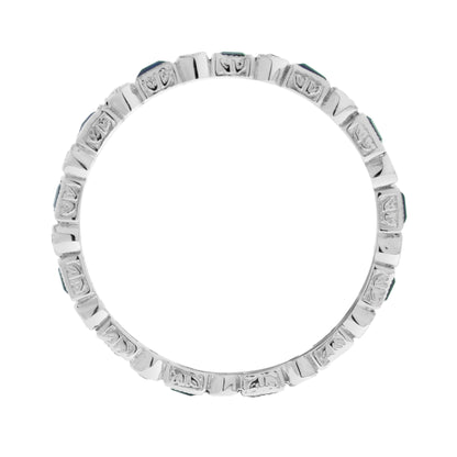 Art Deco Alternate Blue Sapphire & Diamond Eternity Band 14K White Gold Ring