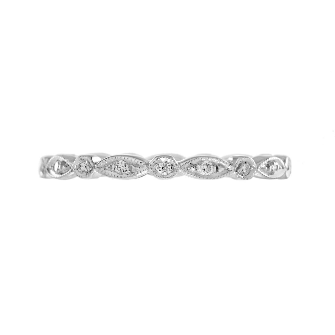 Art Deco Style Round &amp; Marquise Diamond Eternity Band 18K White Gold Ring