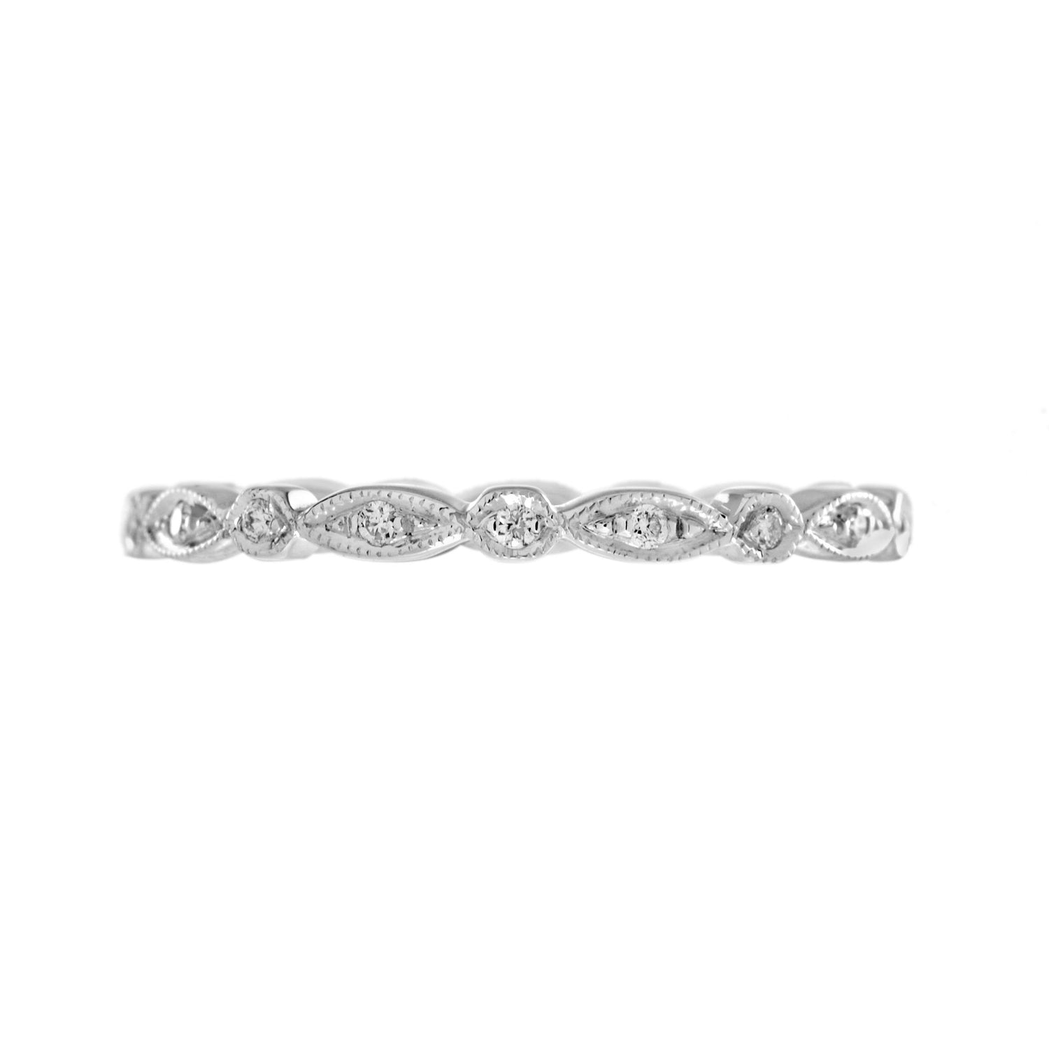 Art Deco Style Round &amp; Marquise Diamond Eternity Band 18K White Gold Ring