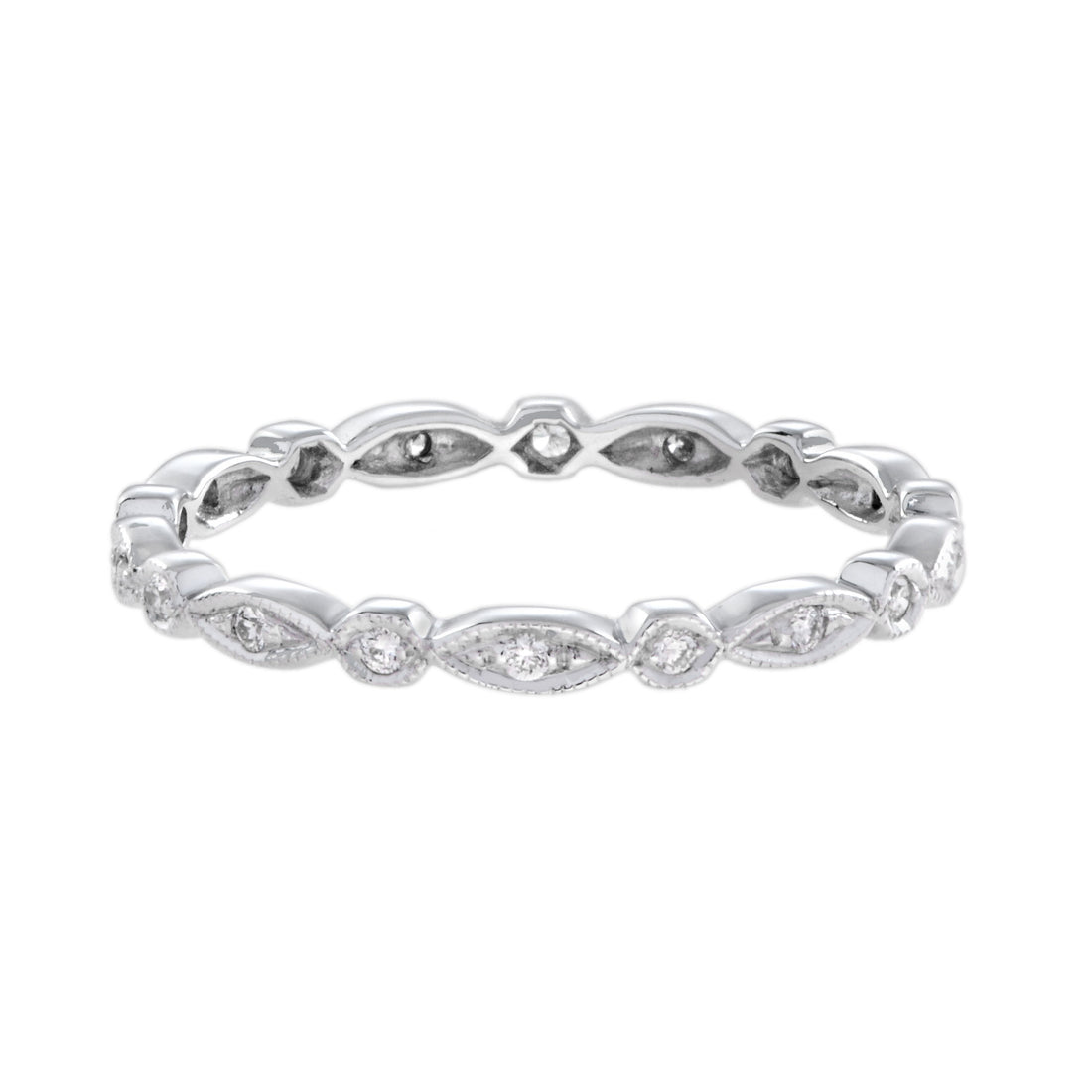 Art Deco Style Round & Marquise Diamond Eternity Band 18K White Gold Ring