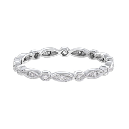 Art Deco Style Round &amp; Marquise Diamond Eternity Band 18K White Gold Ring