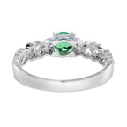 Round Emerald & Diamond Leaves Filigree Band White Gold Ring