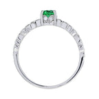 Round Emerald & Diamond Leaves Filigree Band White Gold Ring