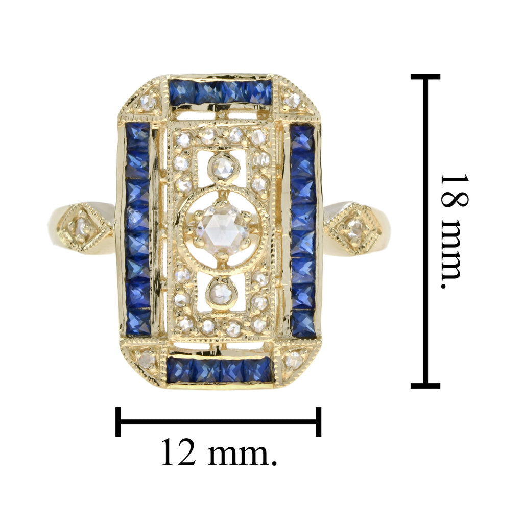 Old Cut Diamond & Blue Sapphire Antique Style Filigree Milgrain Yellow Gold Ring