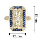 Old Cut Diamond & Blue Sapphire Antique Style Filigree Milgrain Yellow Gold Ring