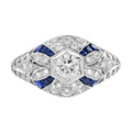 1.20 Ctw Art Deco Style Blue Sapphire & Diamond 14K White Gold Ring