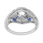 Diamond & Blue Sapphire Art Deco Style 14K White Gold Ring