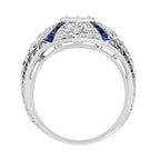 Diamond & Blue Sapphire Art Deco Style 14K White Gold Ring