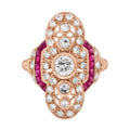 2.10 Ctw Art Deco Style Diamond & Ruby 14K Rose Gold Cocktail Ring