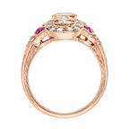 Diamond & Ruby Vintage Inspired Art Deco Style Cocktail Rose Gold Ring