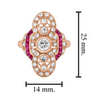 Diamond & Ruby Vintage Inspired Art Deco Style Cocktail Rose Gold Ring